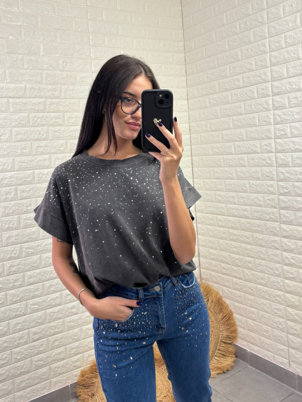 Mia T-Shirt στρας/ Γκρι
